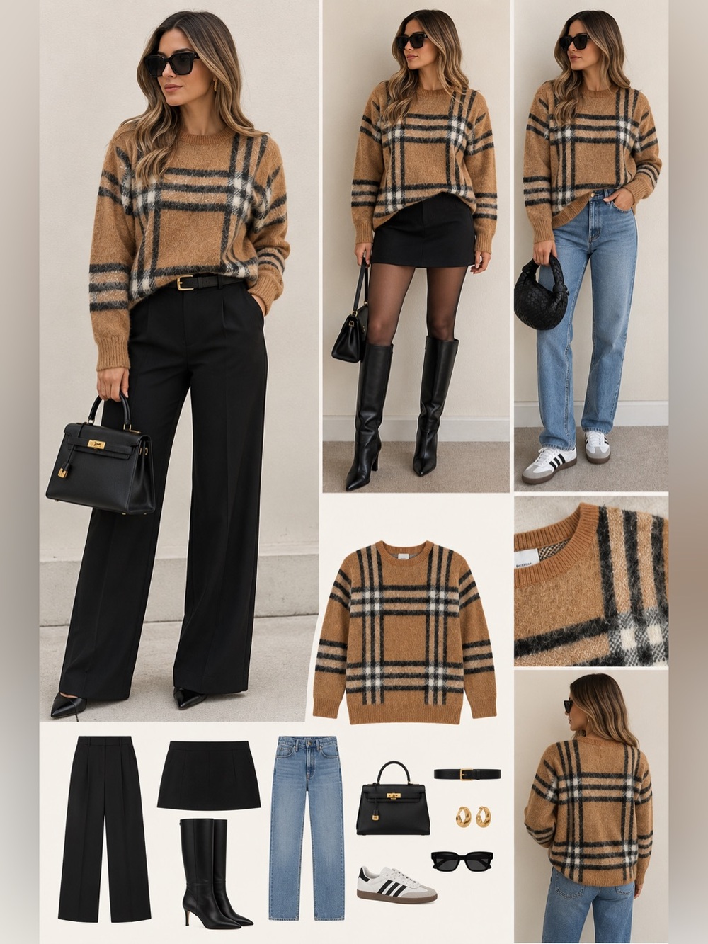 Burberry Tan Plaid Crewneck Sweater